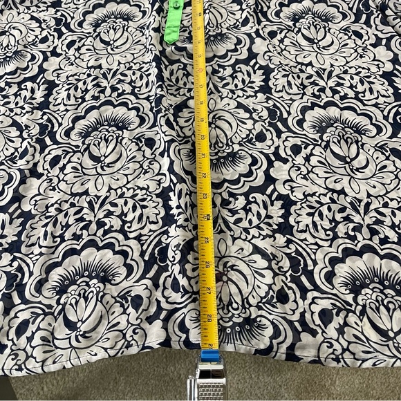 Susan Graver Top Womens 3X Navy Blue Green Trim Floral Chiffon Sheer Blouse - Picture 6 of 9